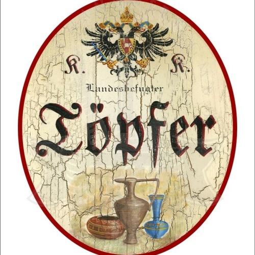 KuK Nostalgie Holzschild - Landesbefugter Töpfer - Krug Vase TH