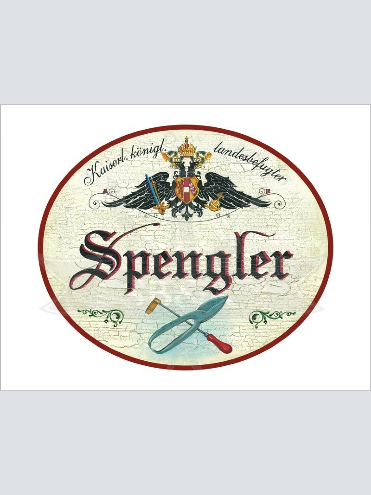 KuK Nostalgie Holzschild - Landesbefugter Spengler - Zange Schraubenzieher TH