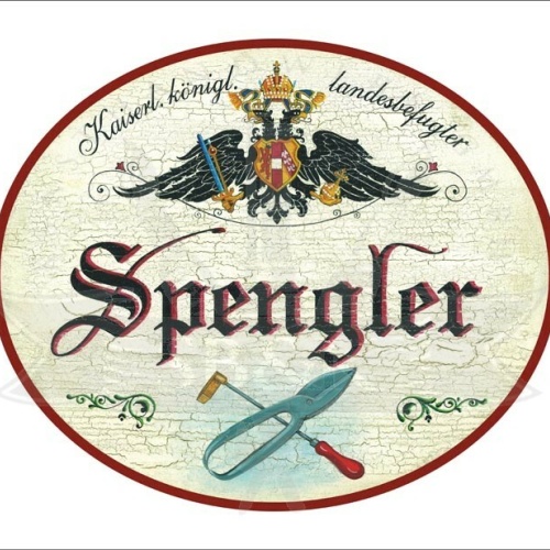 KuK Nostalgie Holzschild - Landesbefugter Spengler - Zange Schraubenzieher TH