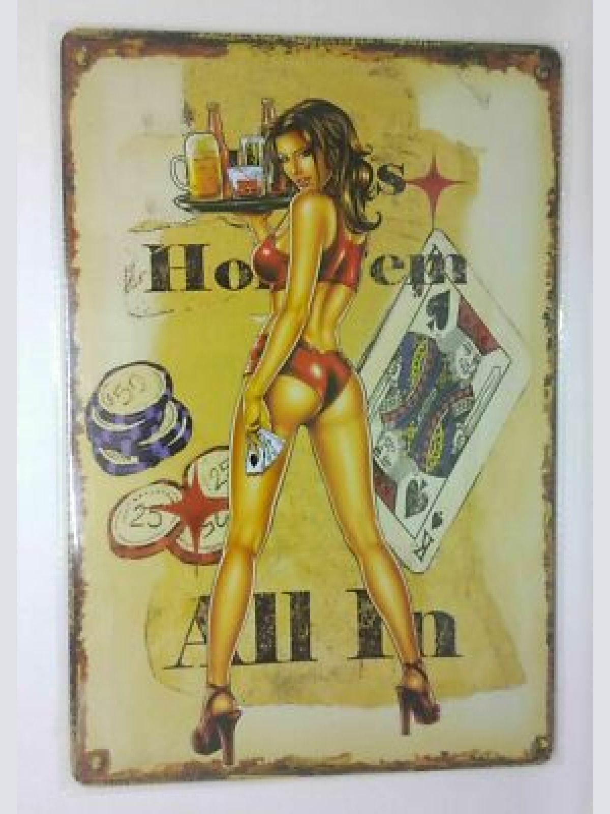 Nostalgie Retro Blechschild Holdem All In Frau Poker 30x20 50077