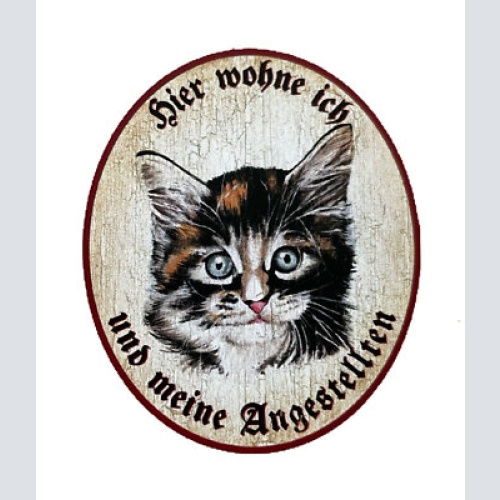 Kuk nostalgie holzschild "hier wohne ich u.m. angestellten“ katze junges baby