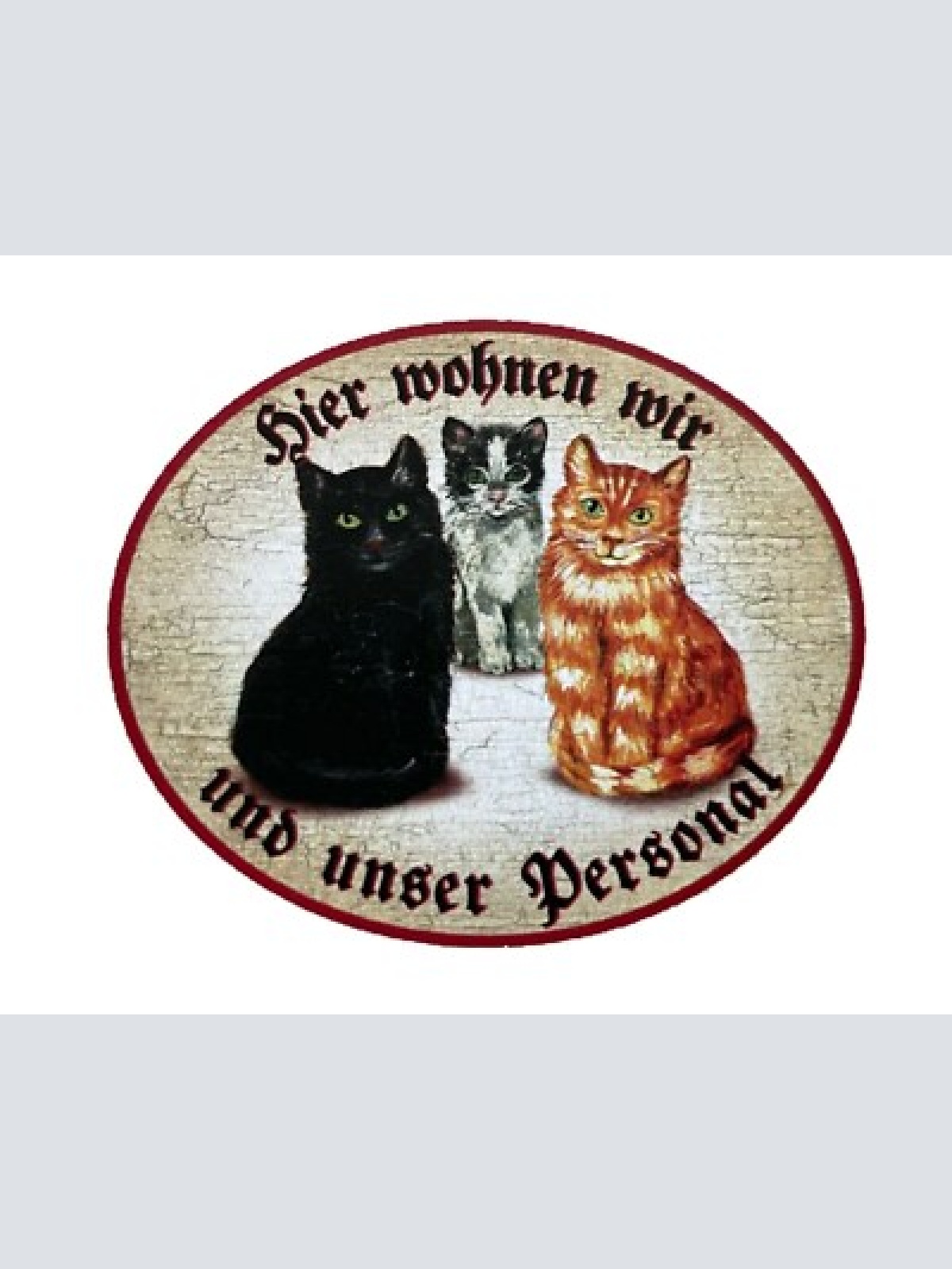 Kuk nostalgie holzschild "hier wohnen wir u.u. personal“ trio katze schwarzw rot