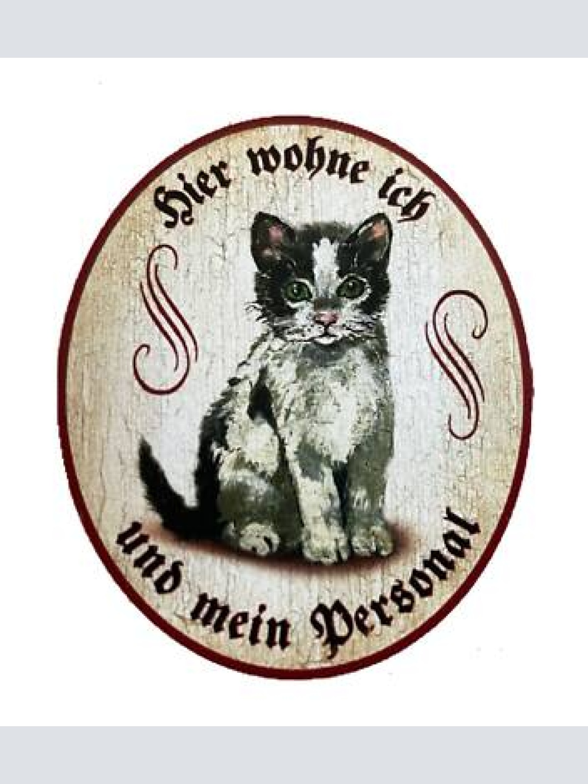 Kuk nostalgie holzschild "hier wohne ich und mein personal“ katze sw junges