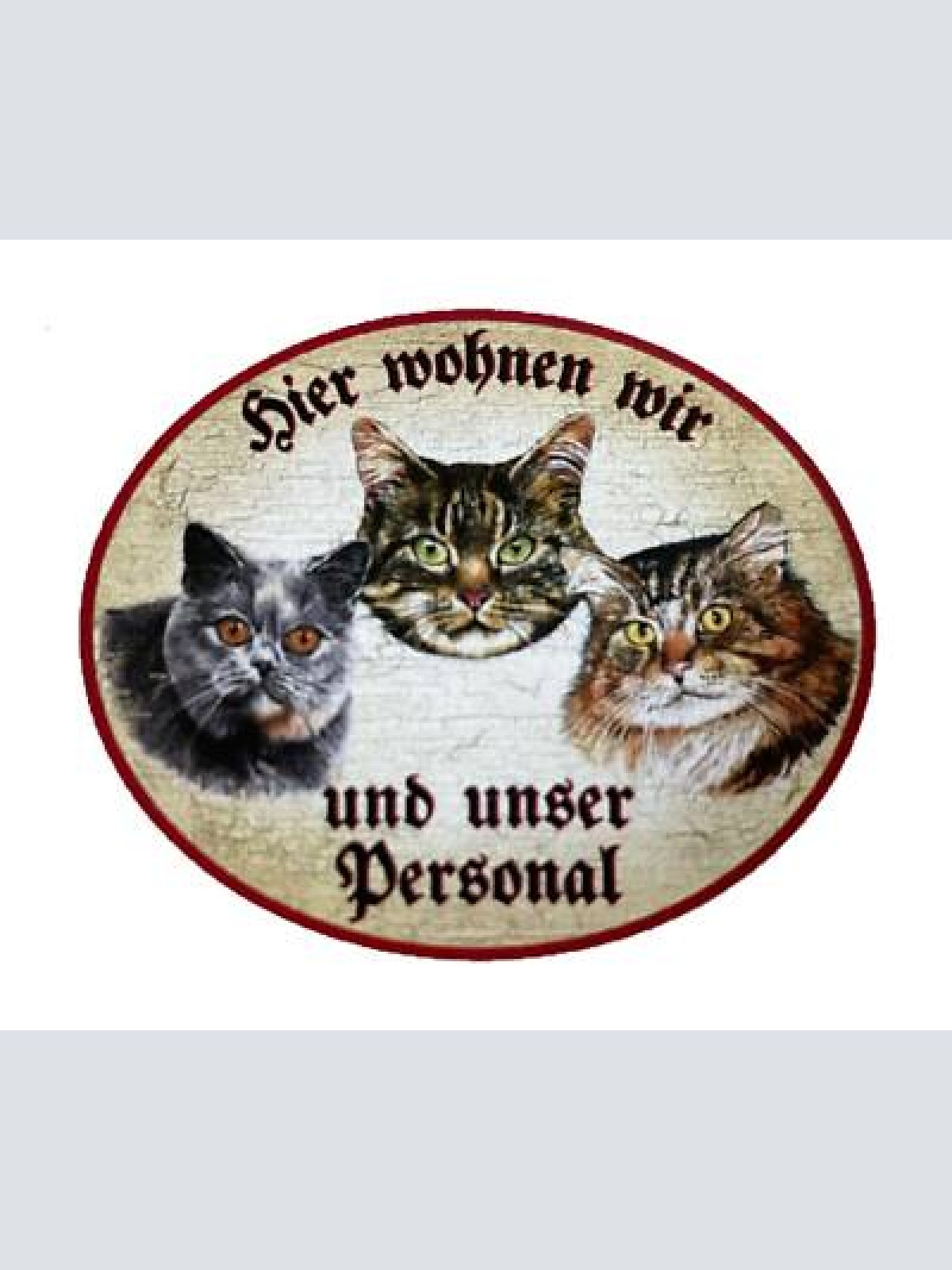 Kuk nostalgie holzschild "hier wohnen wir u.u. personal“ trio katze tabby blau