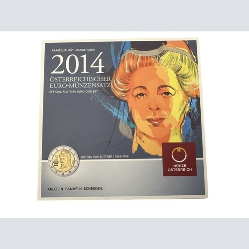 Österreich KMS 2014 Bertha von Suttner handgehoben Kleinmünzensatz