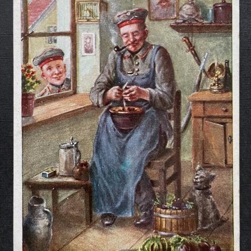 Die Fleißige Berta (F.O. Schulze) Kochen Gemüse Uniform Soldat Krieg 400427 TH