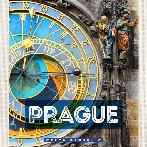 Schild Prague Czech Rep Prag Tschechien Rathaus Uhr 12x18 20x30 30x40 Blech/Holz