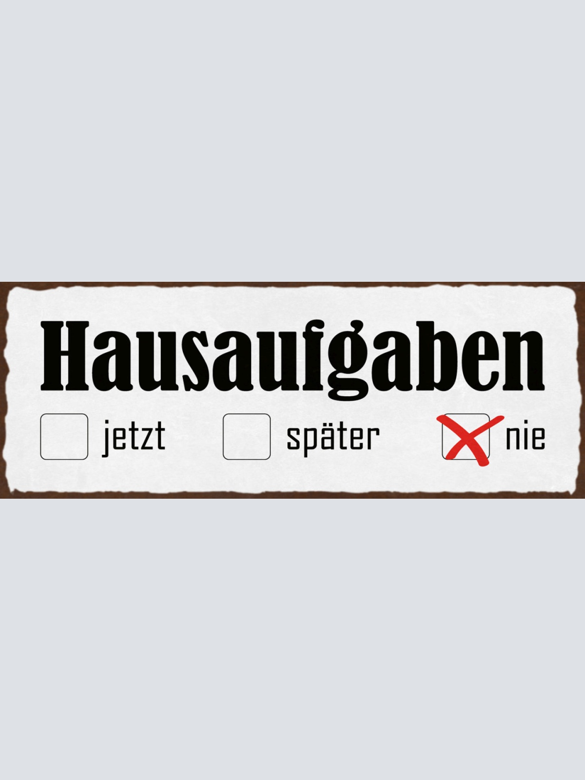 Schild Hausaufgaben Jetzt Später Nie Schule Schüler Lernen 27x10 Blech od.Holz