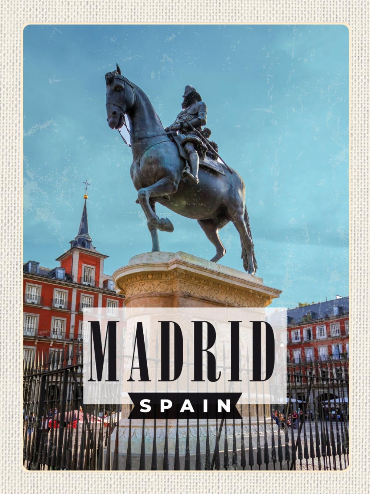 Schild Madrid Spain Spanien Stadt Plaza Mayor 12x18 20x30 30x40 Blech od. Holz