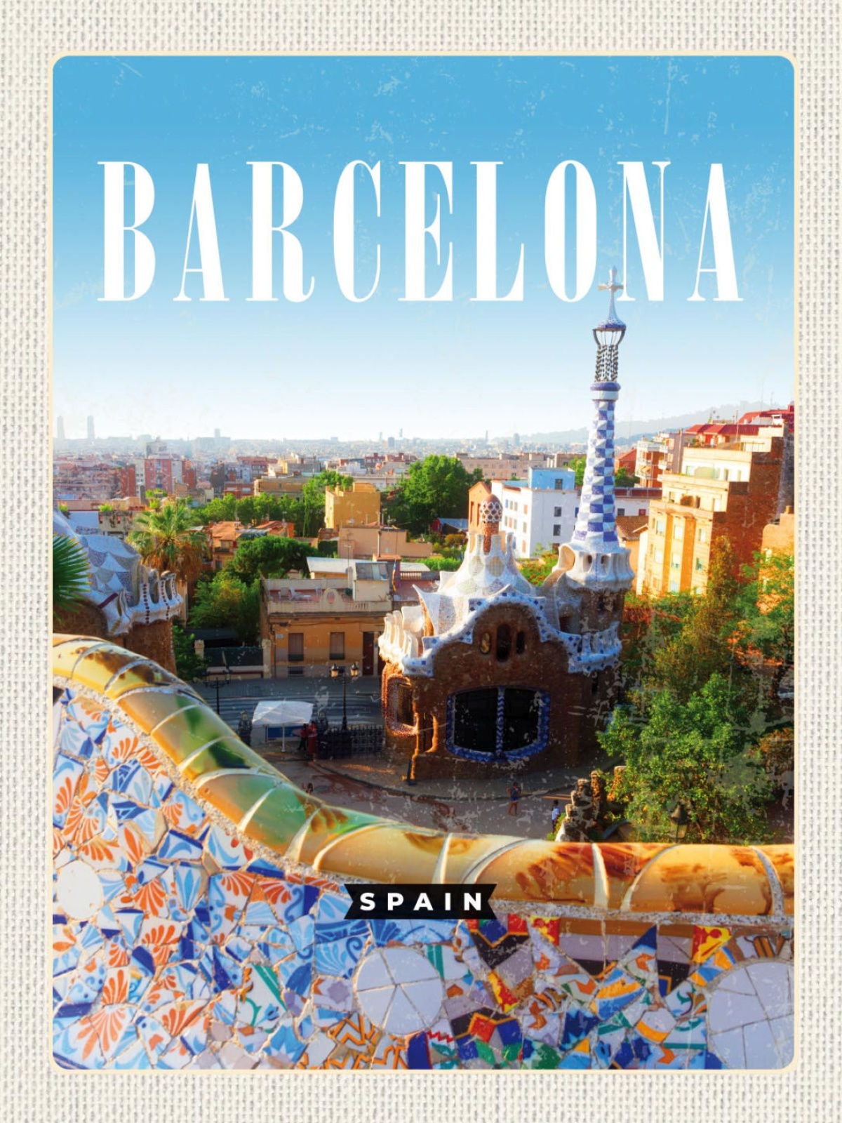 Schild Barcelona Spain Spanien Park Güell 12x18 20x30 30x40 Blech/Holz