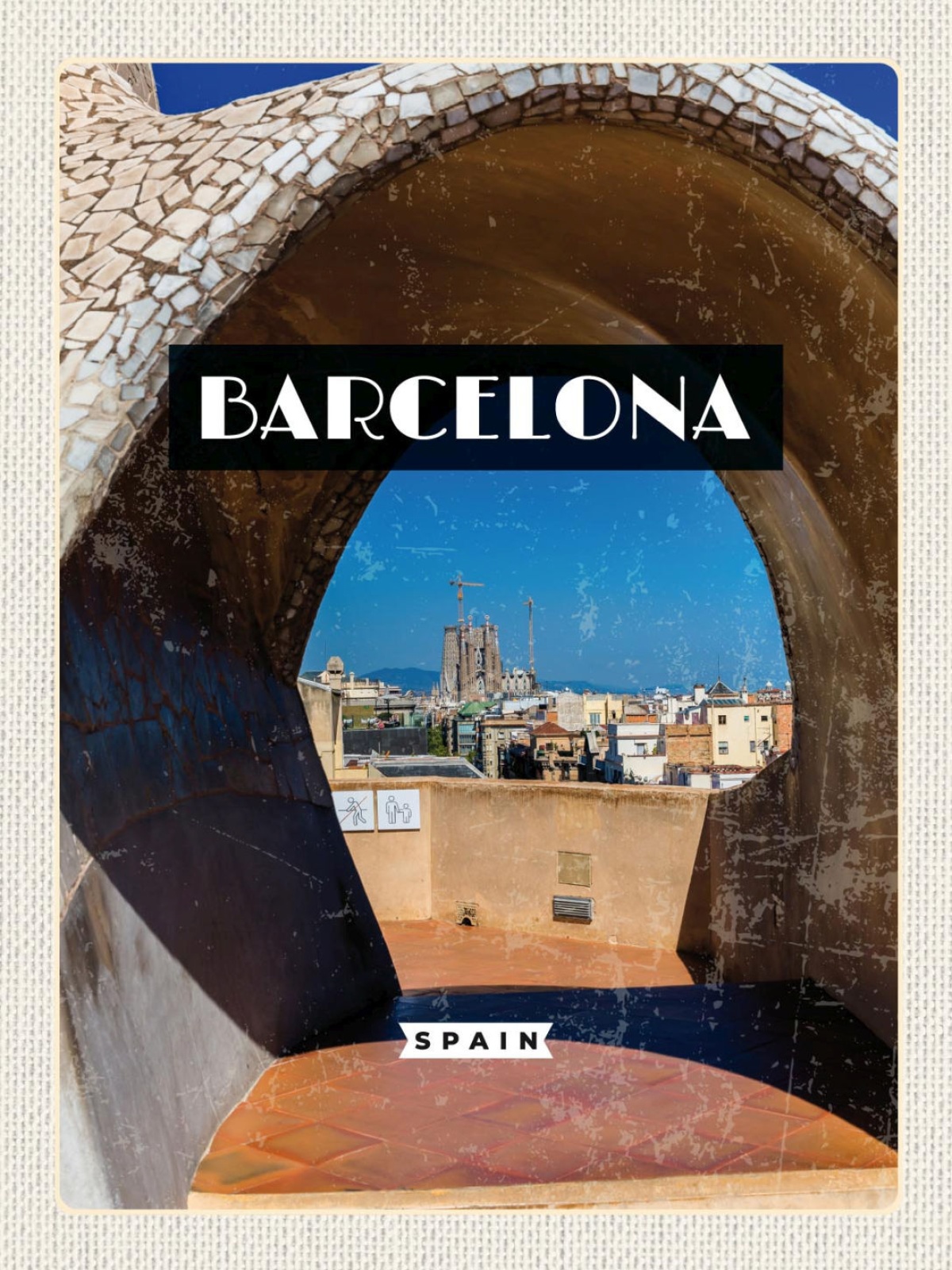 Schild Barcelona Spain Spanien Blick Stadt 12x18 20x30 30x40 Blech/Holz