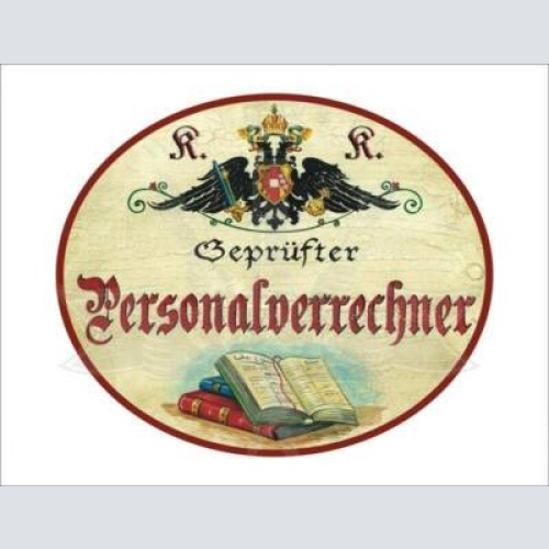 Kuk nostalgie holzschild - geprüfter personalverrechner - bücher th