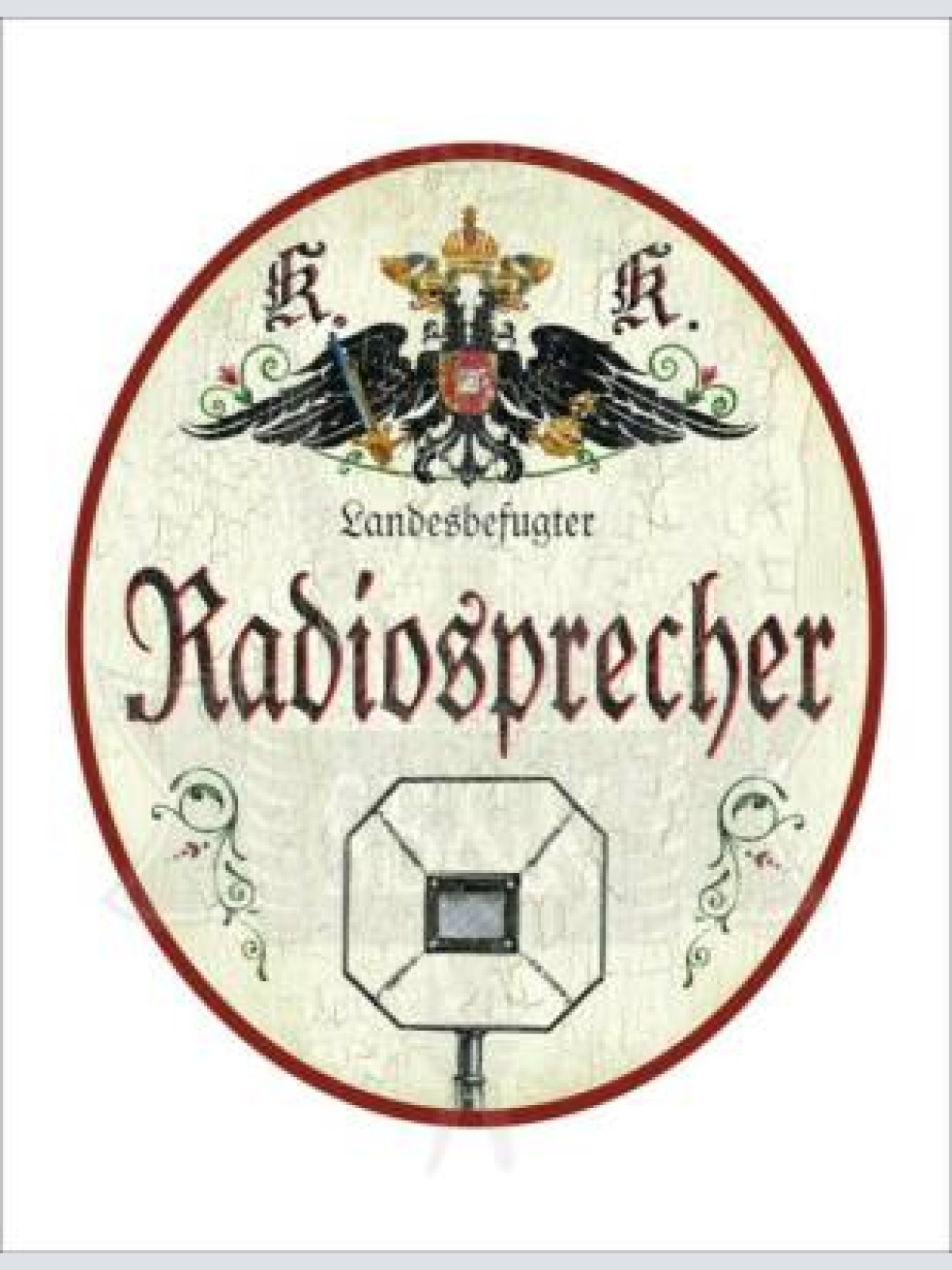 Kuk nostalgie holzschild - landesbefugter radiosprecher - mikrofon th