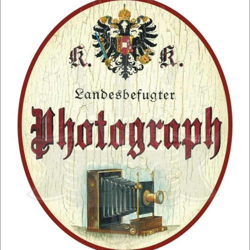 KuK Nostalgie Holzschild - Landesbefugter Photograph - Fotoapparat Fotokamera TH