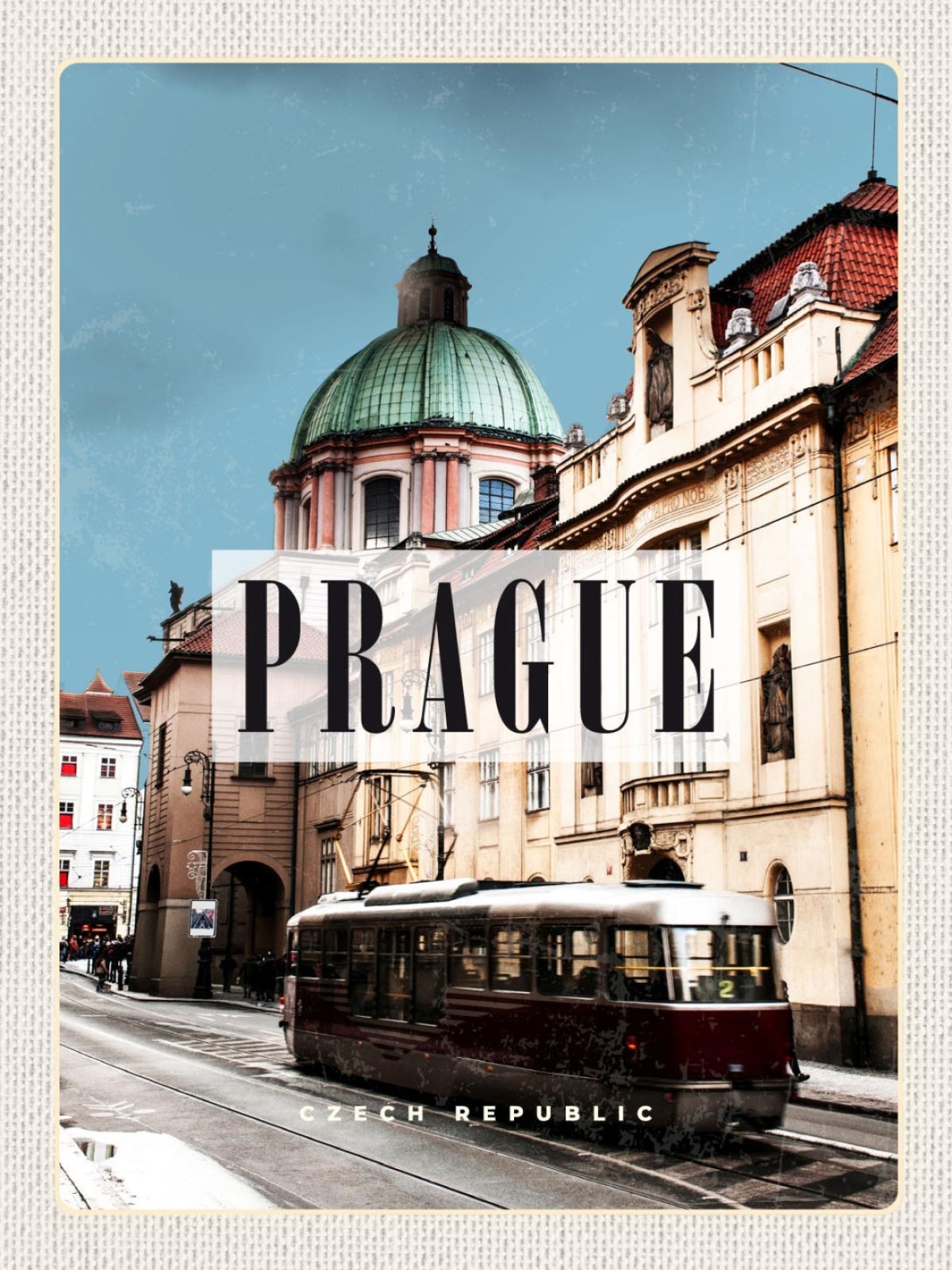 Schild Prague Czech Rep Prag Tschechien Straßenbahn 12x18 20x30 30x40 Blech/Holz