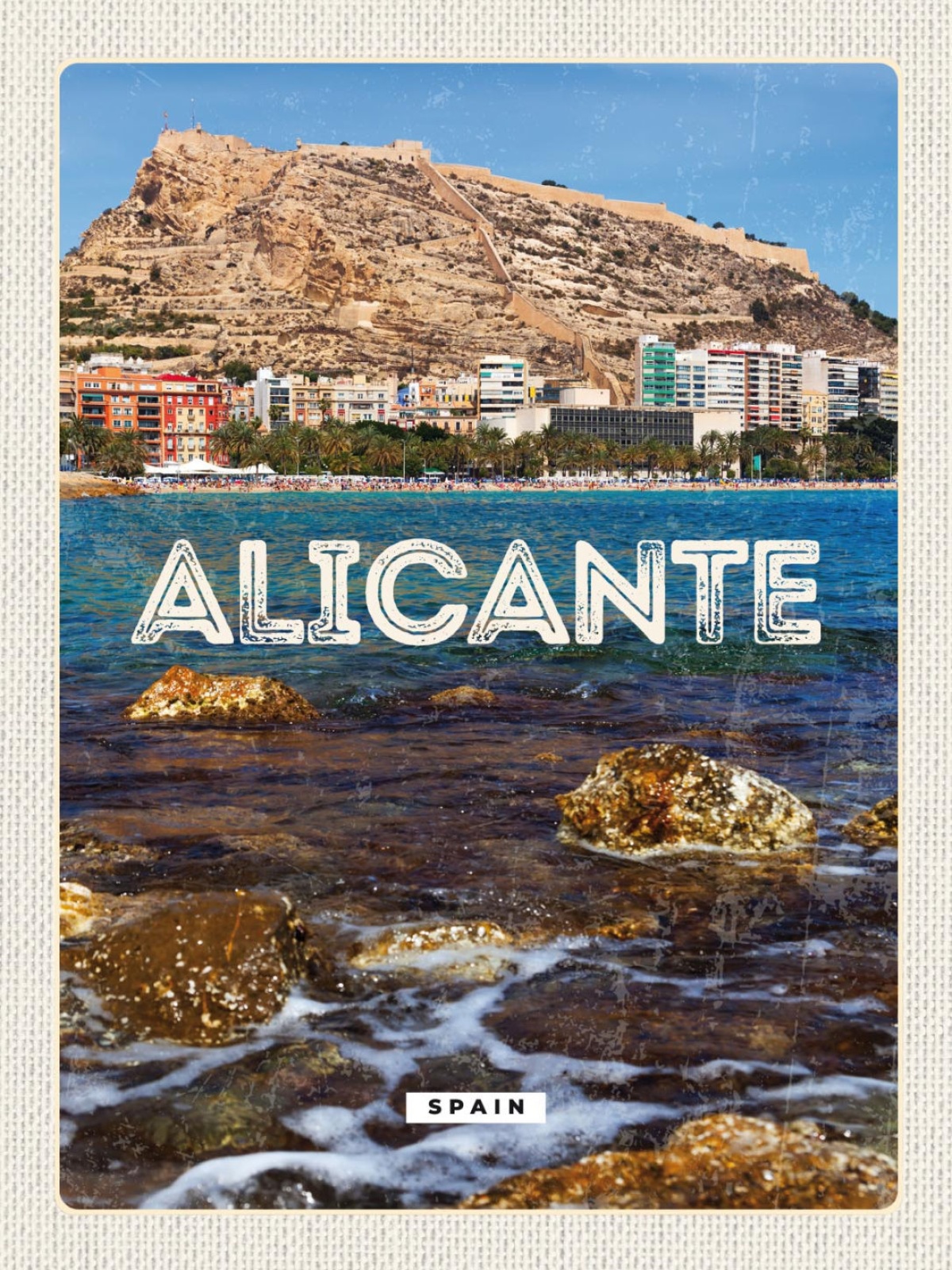 Schild Alicante Spain Spanien Hafen Stadt 12x18 20x30 30x40 Blech od. Holz
