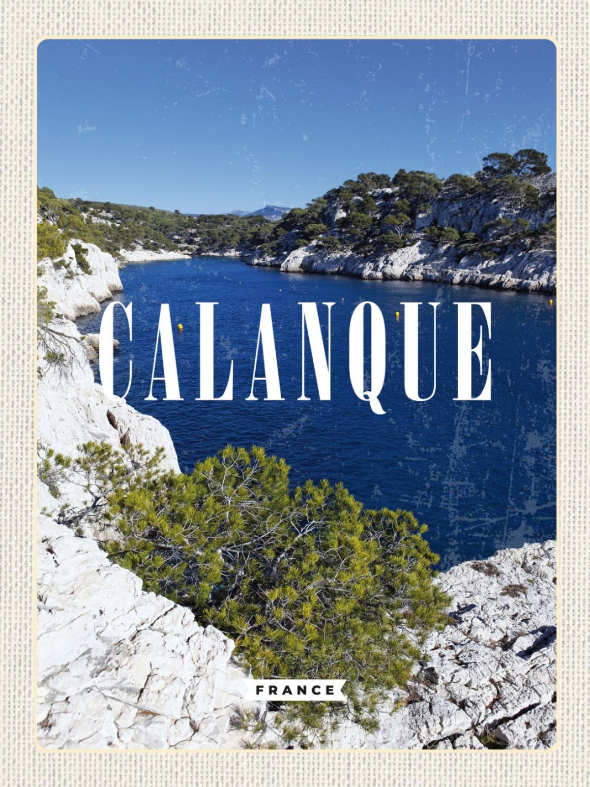 Schild Calanque France Frankreich Bucht Meer Felsen 12x18 20x30 30x40 Blech/Holz