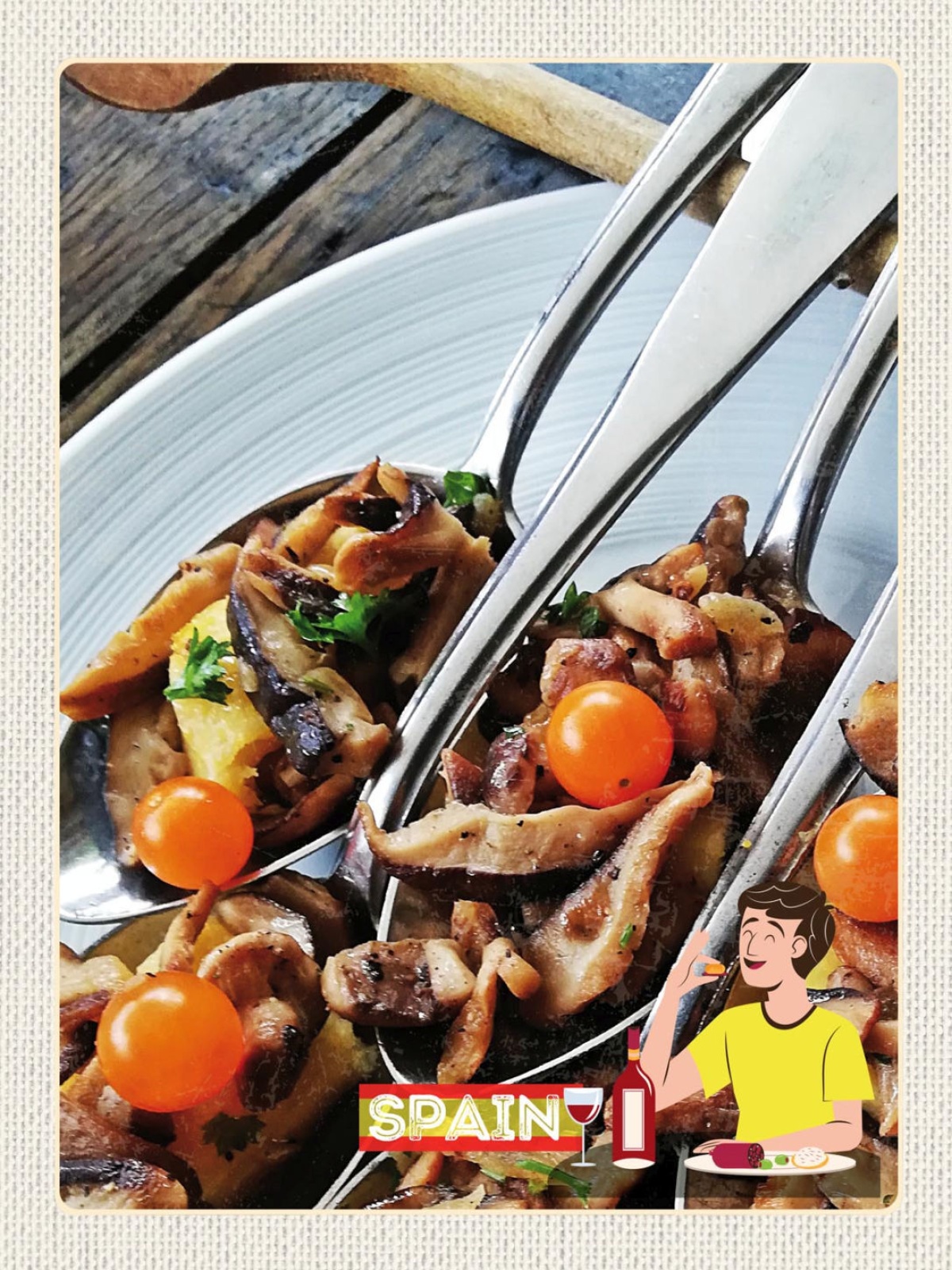 Schild Spain Spanien Löffel Fisch Essen Spezialität 12x18 20x30 30x40 Blech/Holz