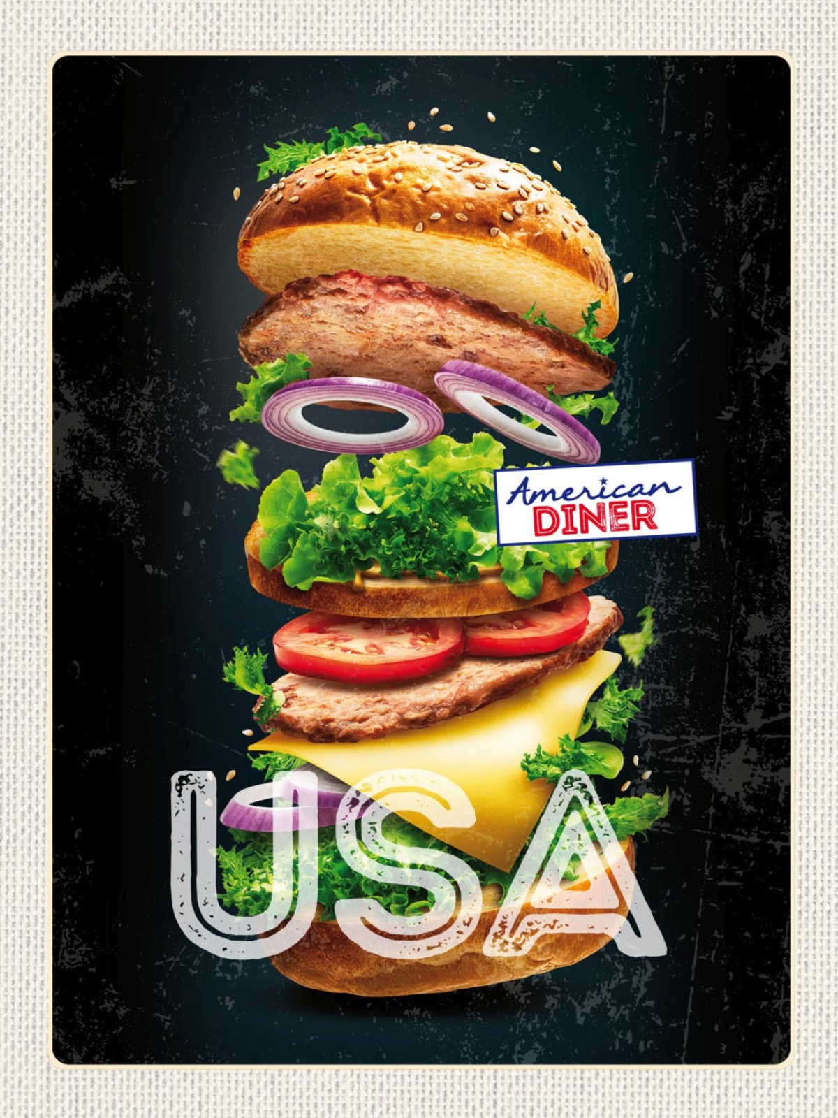 Schild USA American Diner Burger Fast Food Amerika 12x18 20x30 30x40 Blech/Holz