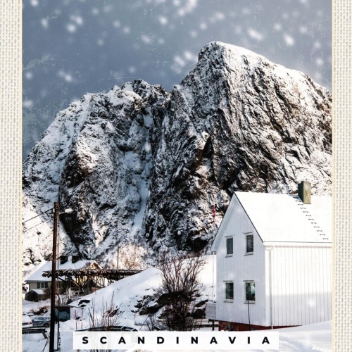 Schild Scandinavia Skandinavien Schnee Landschaft 12x18 20x30 30x40 Blech/Holz