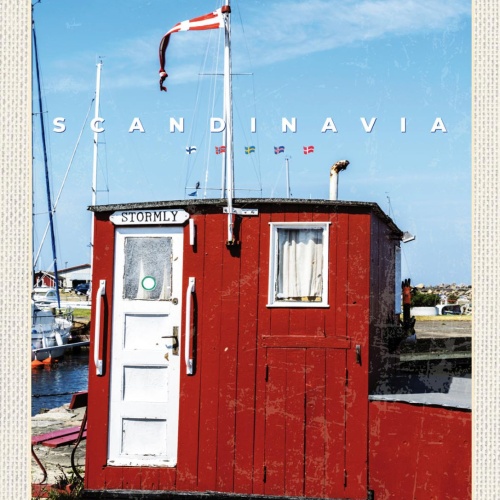 Schild Scandinavia Skandinavien Rotes Haus Meer 12x18 20x30 30x40 Blech/Holz