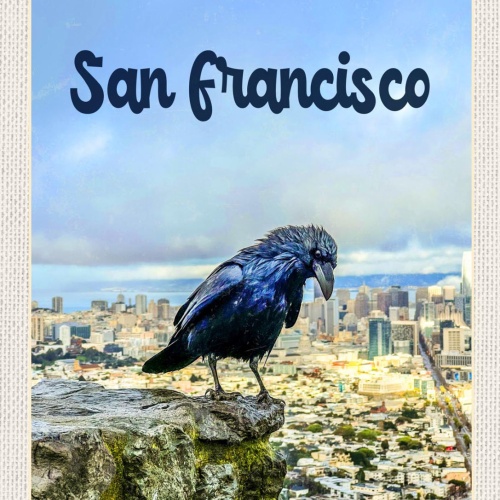 Schild San Francisco Krähe Stadt Ansicht Vogel USA 12x18 20x30 30x40 Blech/Holz