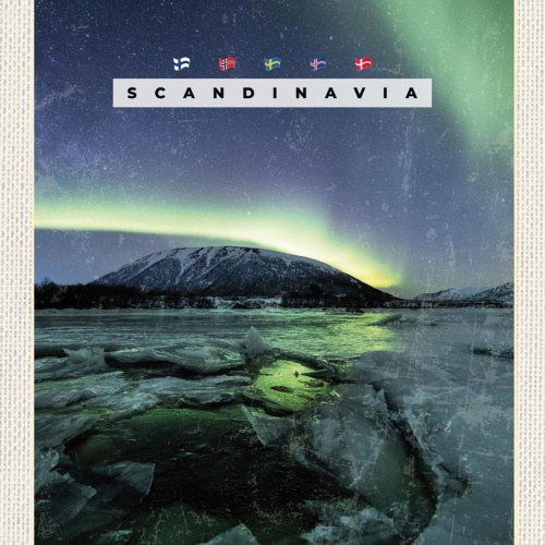 Schild Scandinavia Skandinavien Polarlicht Aurora 12x18 20x30 30x40 Blech/Holz