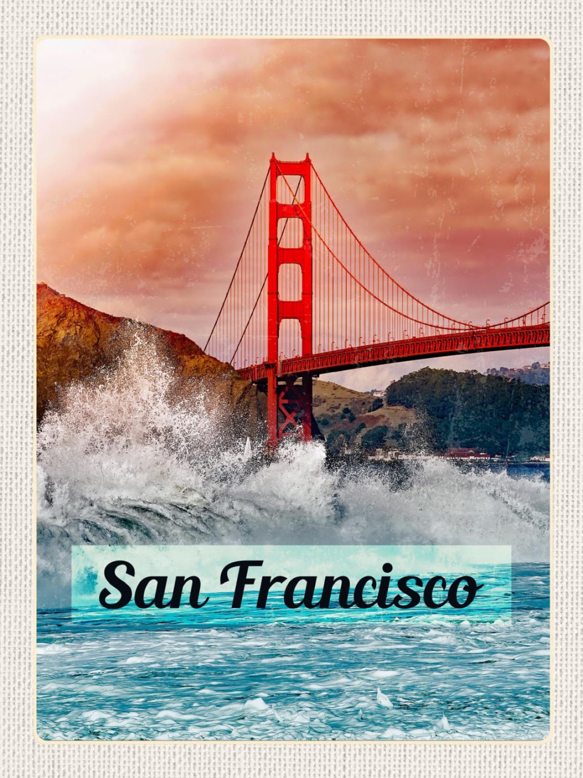 Schild San Francisco Golden Gate Bridge Welle USA 12x18 20x30 30x40 Blech/Holz