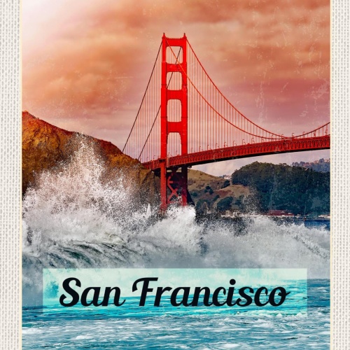 Schild San Francisco Golden Gate Bridge Welle USA 12x18 20x30 30x40 Blech/Holz
