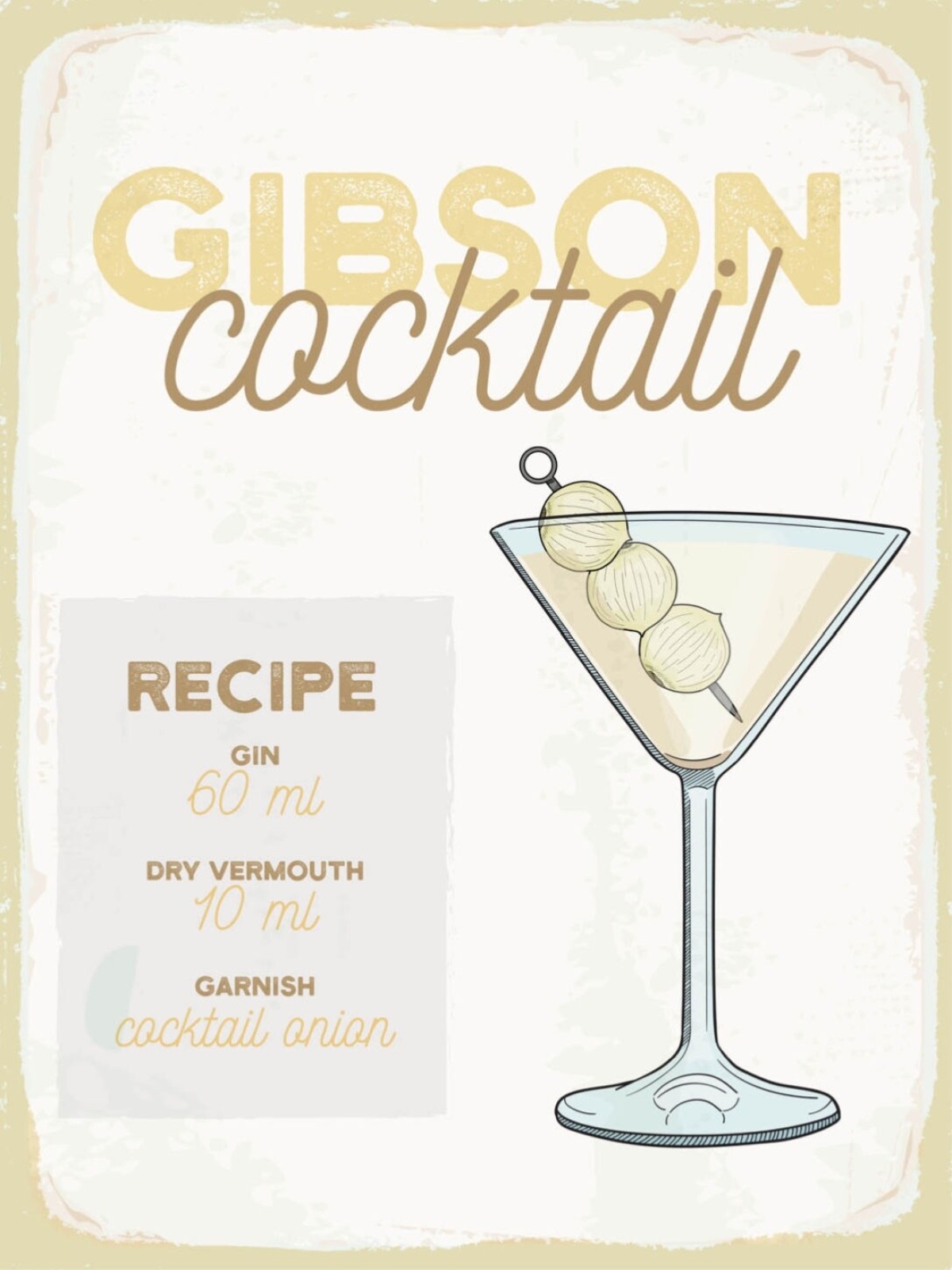 Schild Gibson Cocktail Rezept Bar Alkohol Drink 12x18 20x30 30x40 Blech/Holz