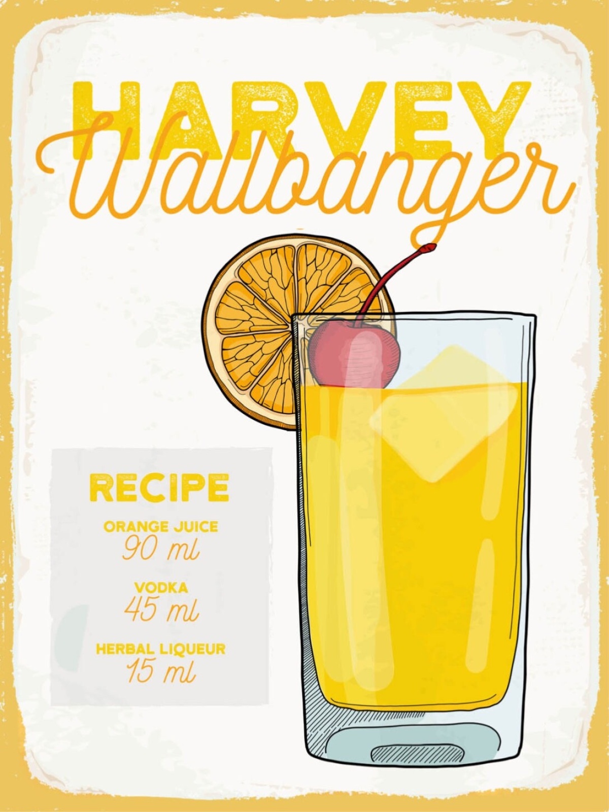 Schild Harvey Wallbanger Cocktail Rezept Alkohol 12x18 20x30 30x40 Blech/Holz
