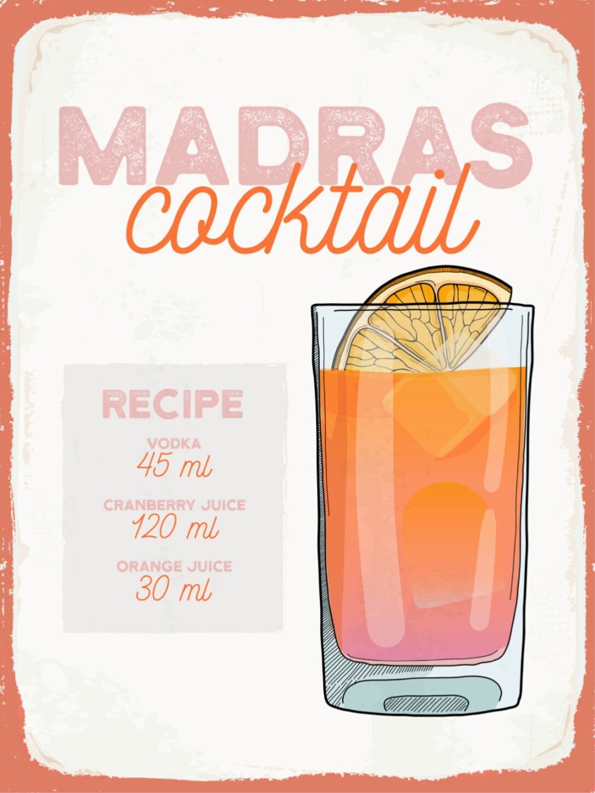 Schild Madras Cocktail Rezept Bar Alkohol Drink 12x18 20x30 30x40 Blech/Holz