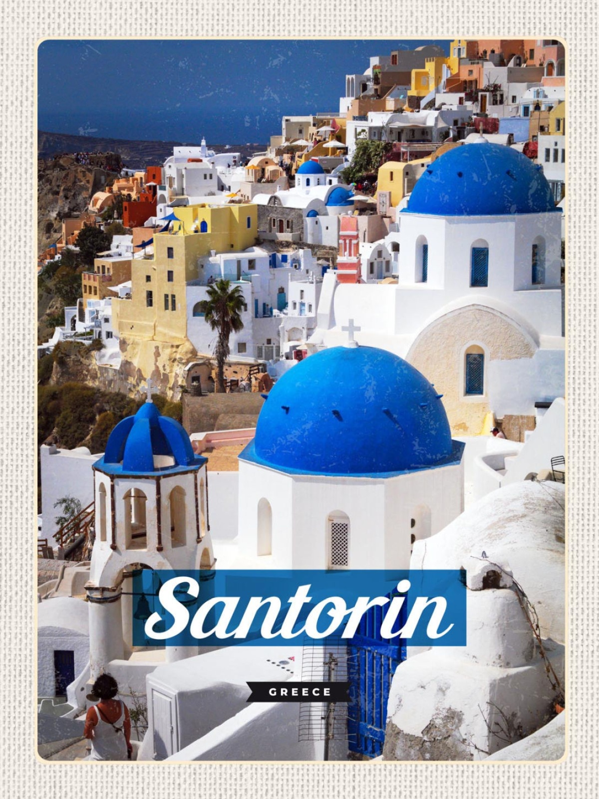 Schild Santorin Greece Griechenland Oia Stadt Blick 12x18 20x30 30x40 Blech/Holz