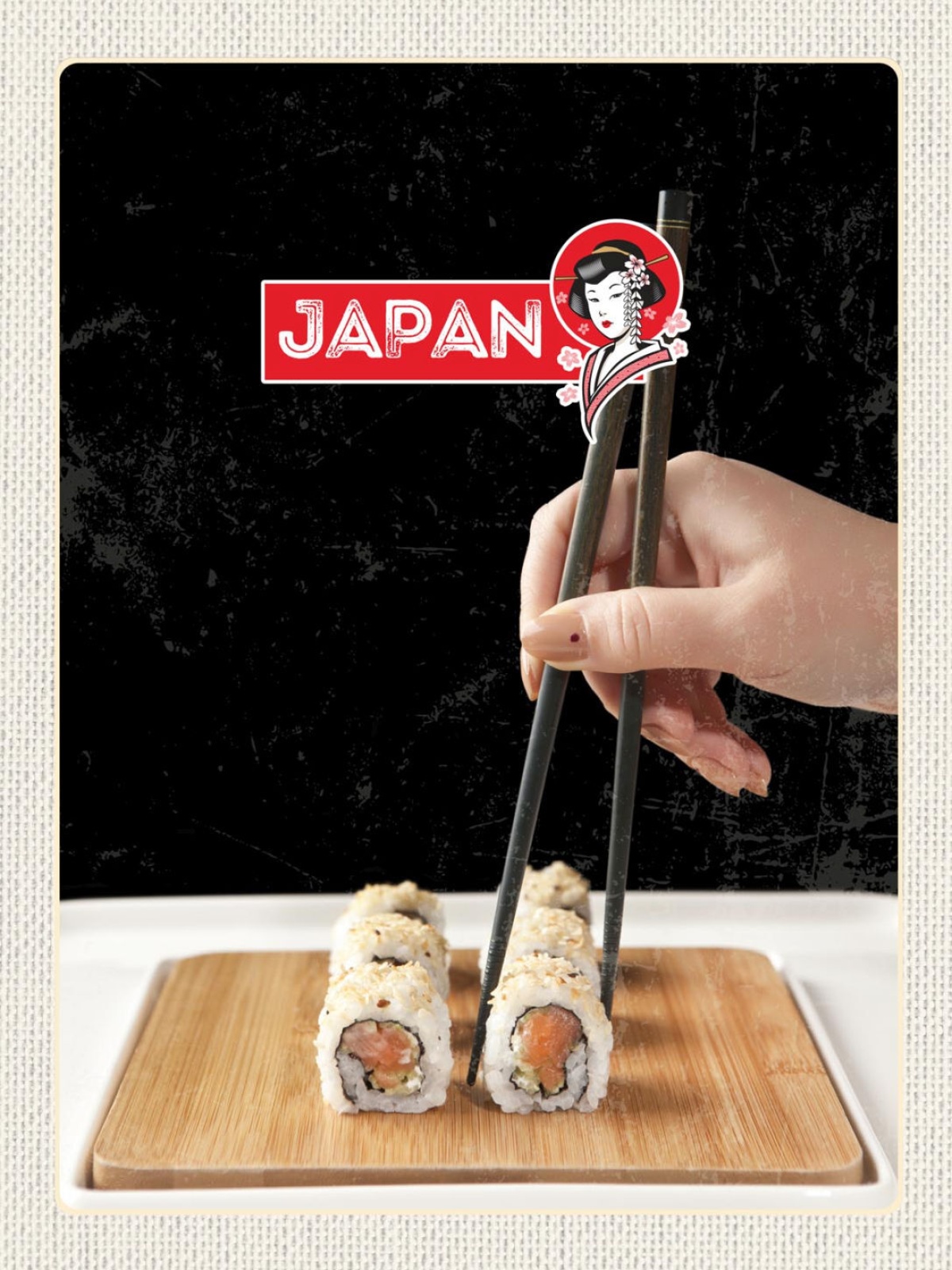 Schild Japan Sushi Fisch Stäbchen Essen Spezialität 12x18 20x30 30x40 Blech/Holz