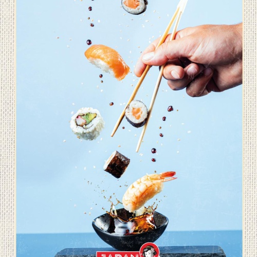 Schild Japan Sushi Fisch Stäbchen Essen Spezialität 12x18 20x30 30x40 Blech/Holz