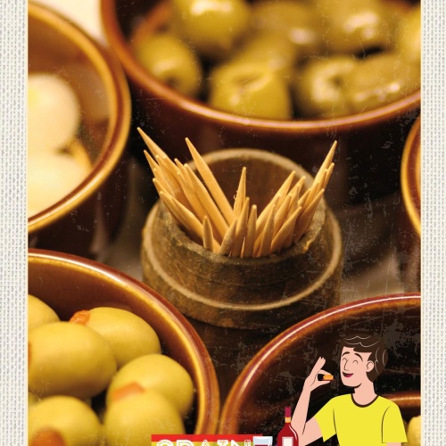 Schild Spain Spanien Oliven Zahnstocher Spezialität 12x18 20x30 30x40 Blech/Holz