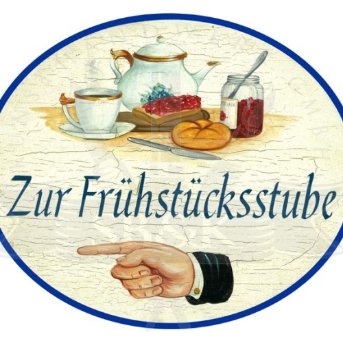 KuK Nostalgie Holzschild Zum Frühstück links