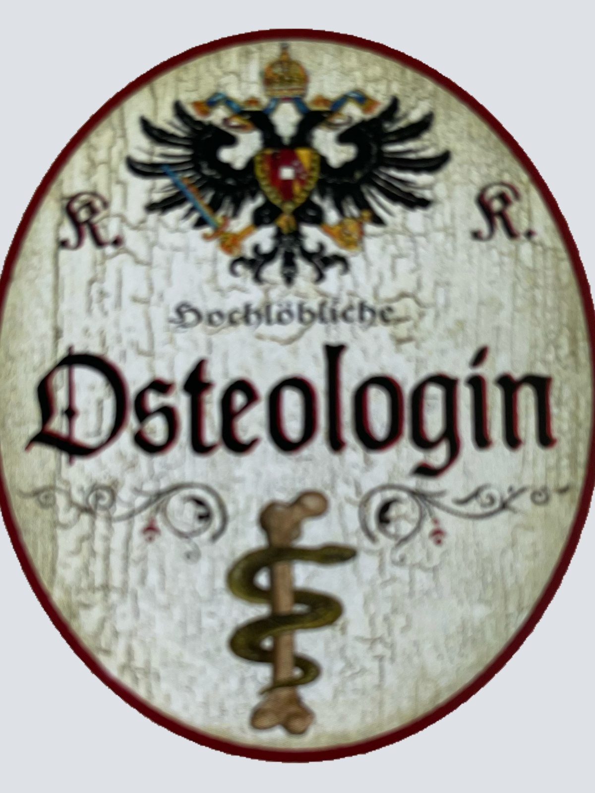 KuK Nostalgie Holzschild Hochlöbliche Osteologin Osteologie Fachärztin Schild