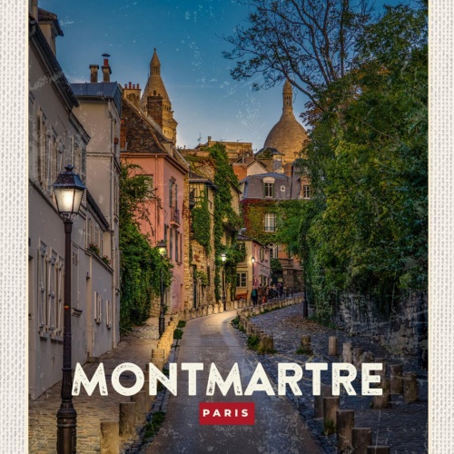 Schild Montmartre Paris Frankreich Gasse Nacht 12x18 20x30 30x40 Blech/Holz