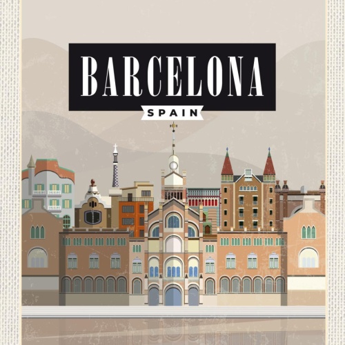 Schild Barcelona Spain Spanien Stadt Illustration 12x18 20x30 30x40 Blech/Holz