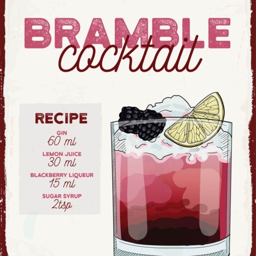 Schild Bramble Cocktail Rezept Bar Alkohol Drink 12x18 20x30 30x40 Blech/Holz