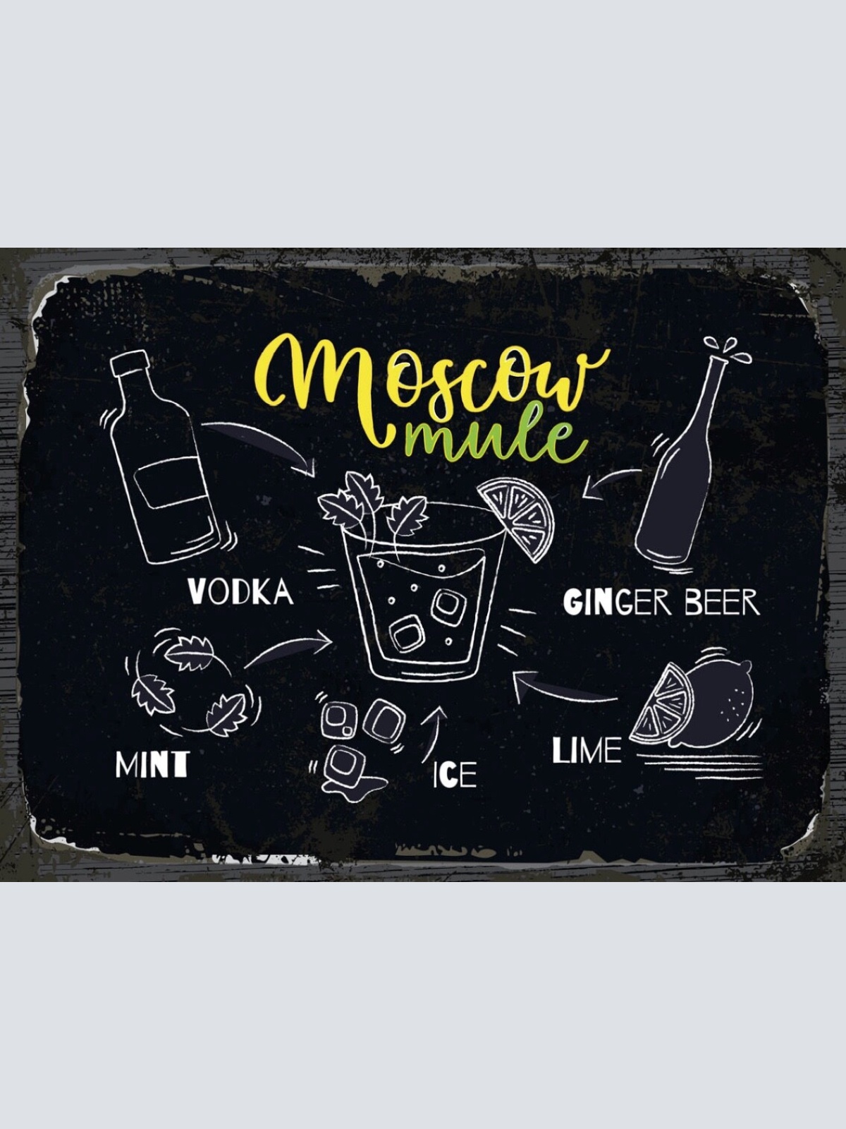 Schild Moscow Mule Cocktail Rezept Bar Alkohol 12x18 20x30 30x40 Blech/Holz