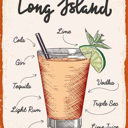 Schild Long Island Cocktail Rezept Alkohol Bar 12x18 20x30 30x40 Blech/Holz