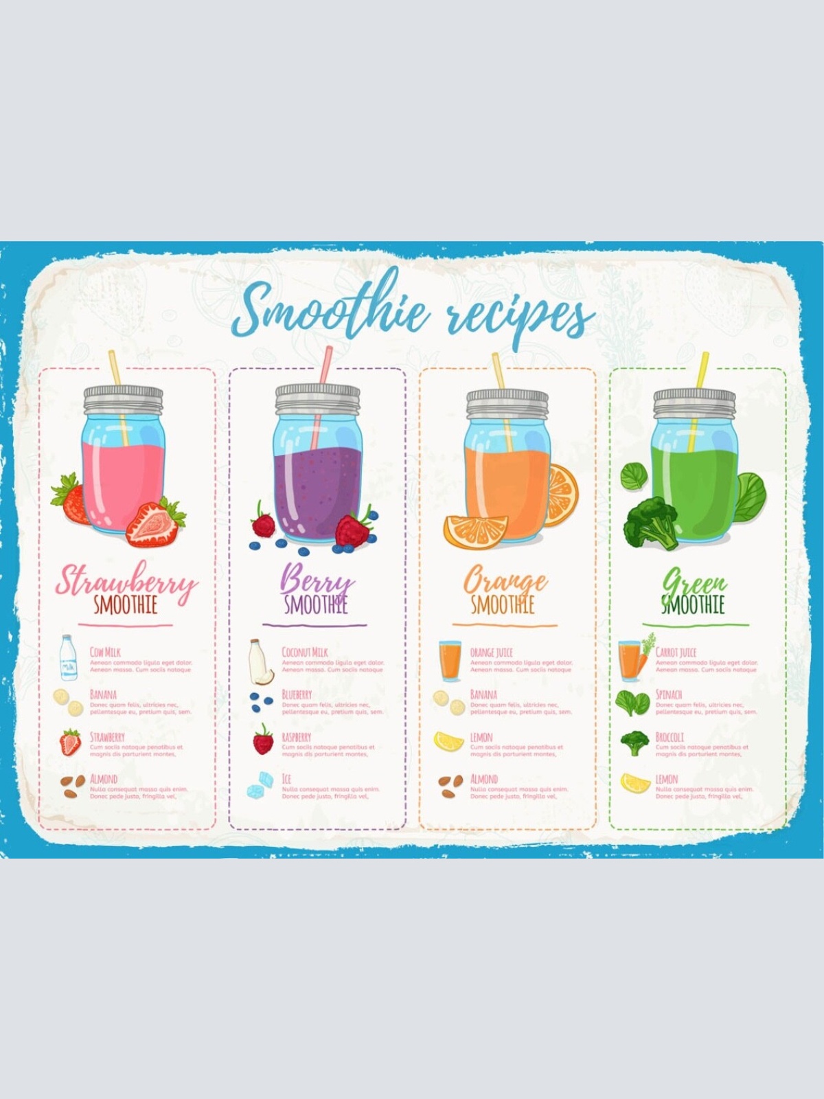 Schild Smoothie Recipes Rezepte Obst Getränk Saft 12x18 20x30 30x40 Blech/Holz