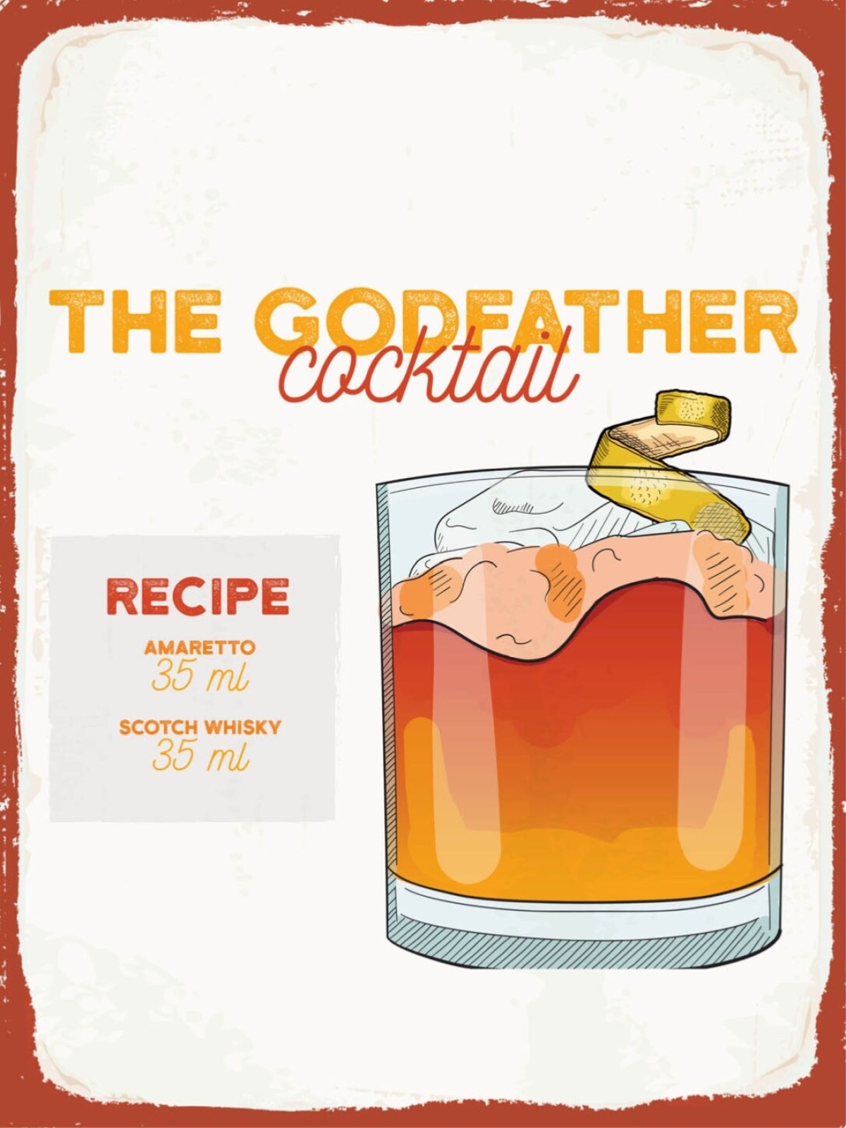 Schild The Godfather Rezept Bar Alkohol Drink 12x18 20x30 30x40 Blech/Holz