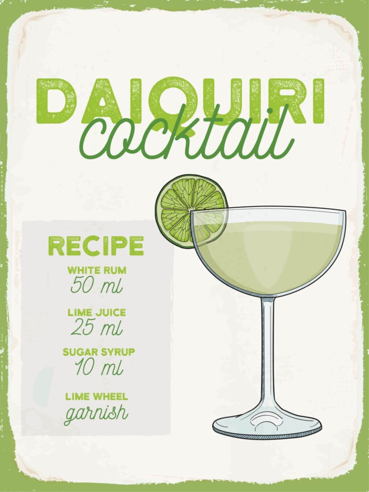 Schild Daiquiri Cocktail Rezept Bar Alkohol Drink 12x18 20x30 30x40 Blech/Holz