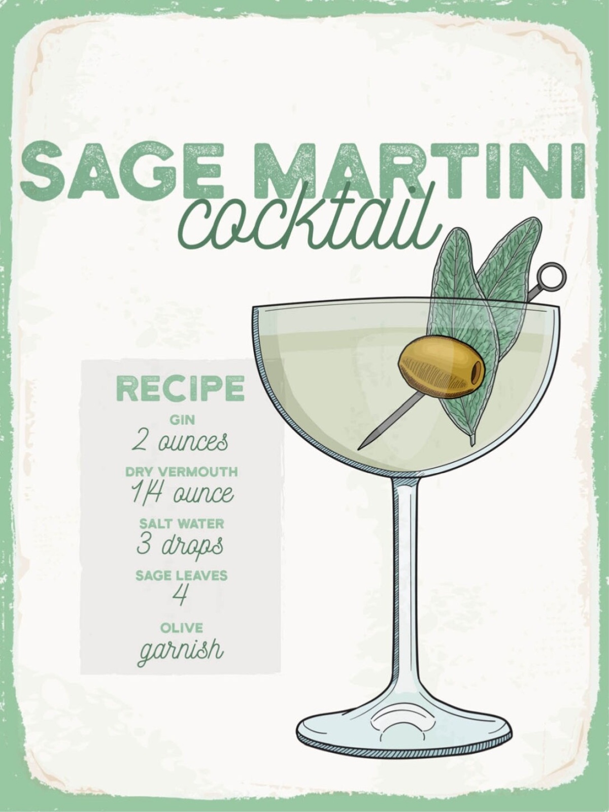 Schild Sage Martini Rezept Bar Alkohol Drink 12x18 20x30 30x40 Blech/Holz
