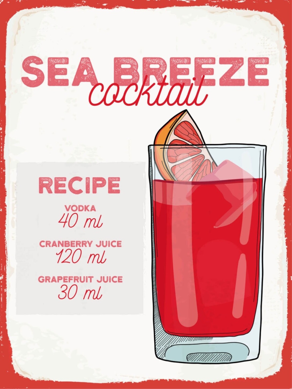 Schild Sea Breeze Rezept Bar Alkohol Drink 12x18 20x30 30x40 Blech/Holz