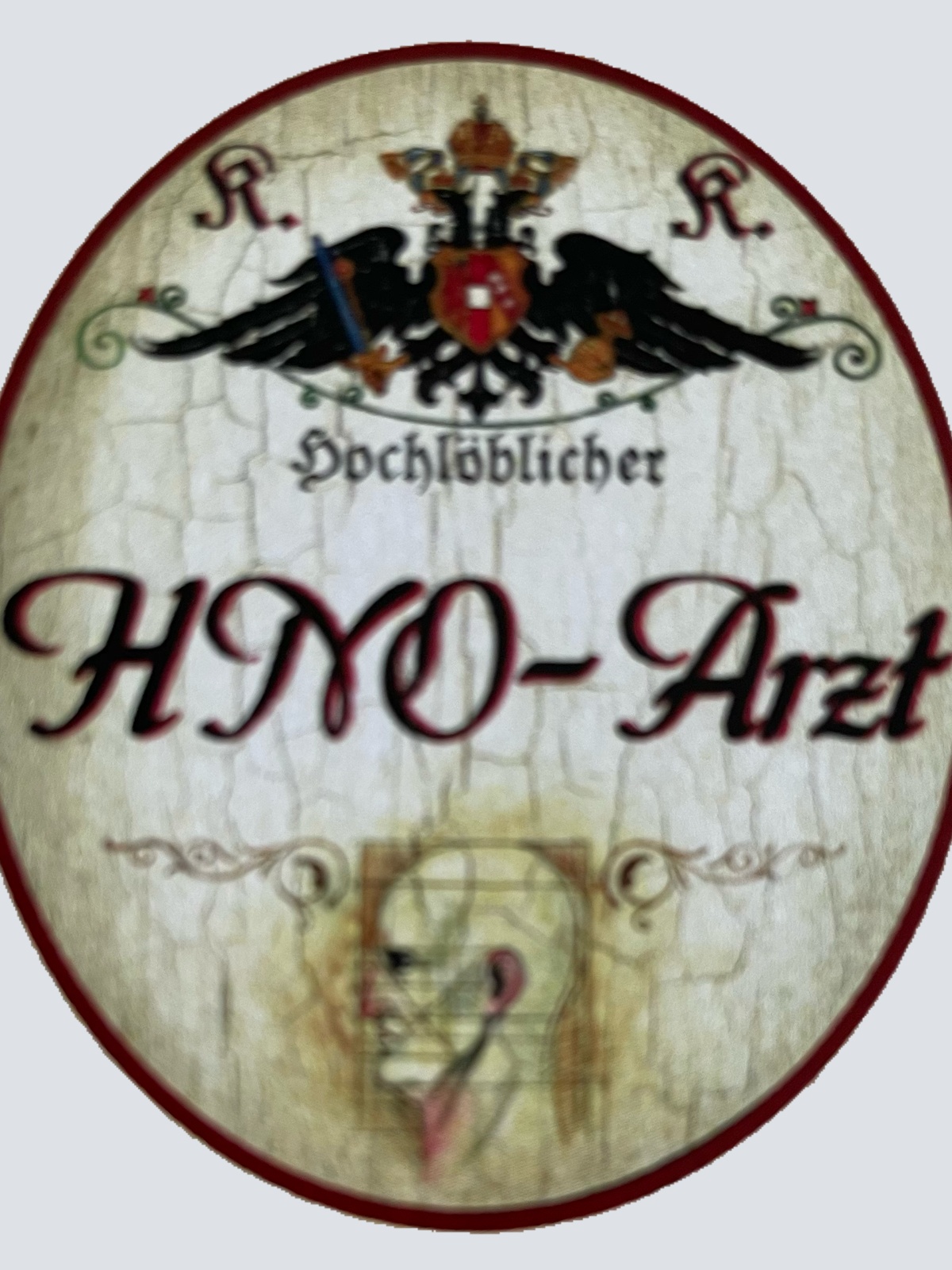 KuK Nostalgie Holzschild Hochlöblicher HNO-Arzt Hals Nasen Ohren Doktor Schild