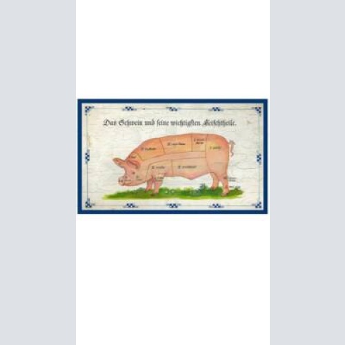 Kuk nostalgie holzschild "das schwein und seine fleischteile"